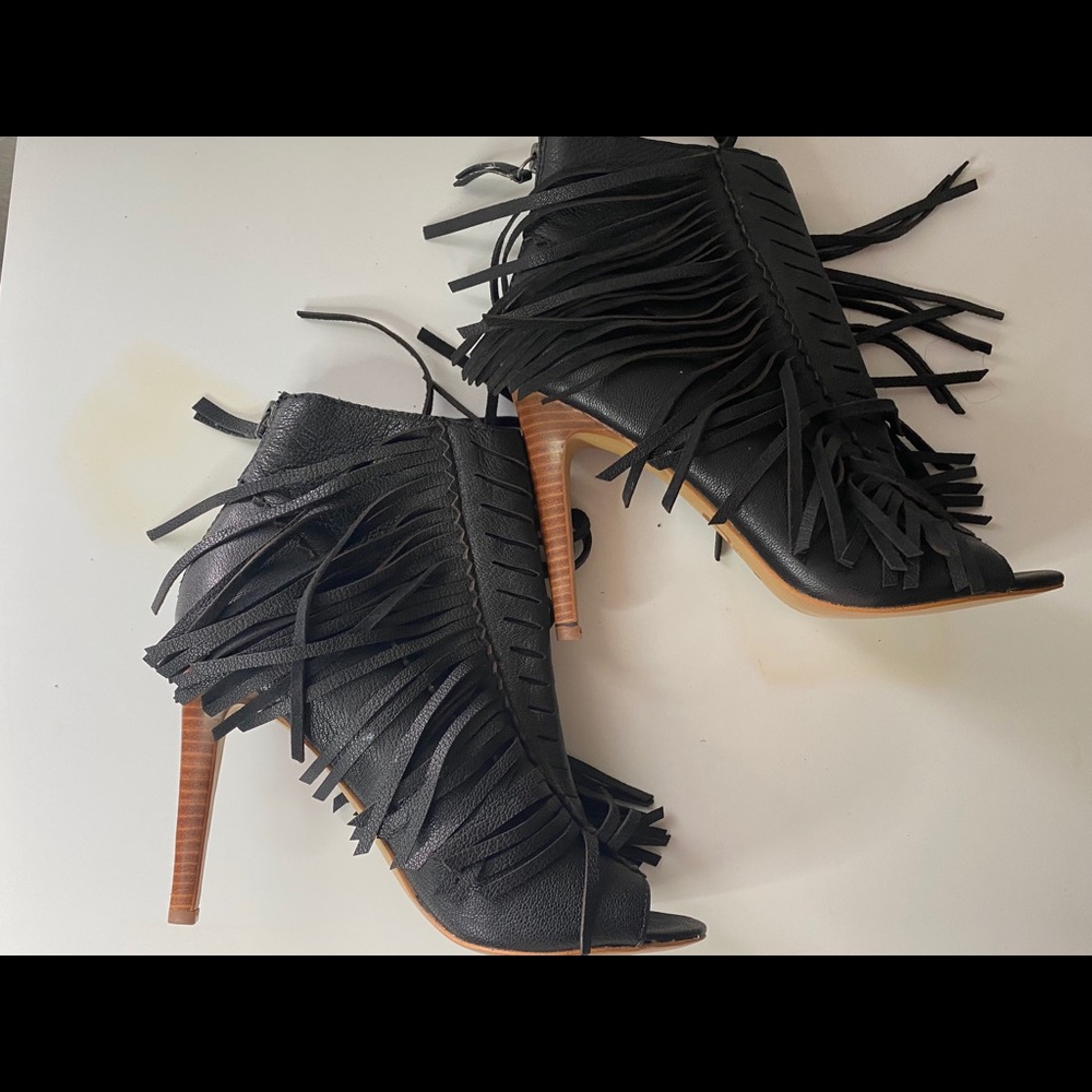 Black fringe booties